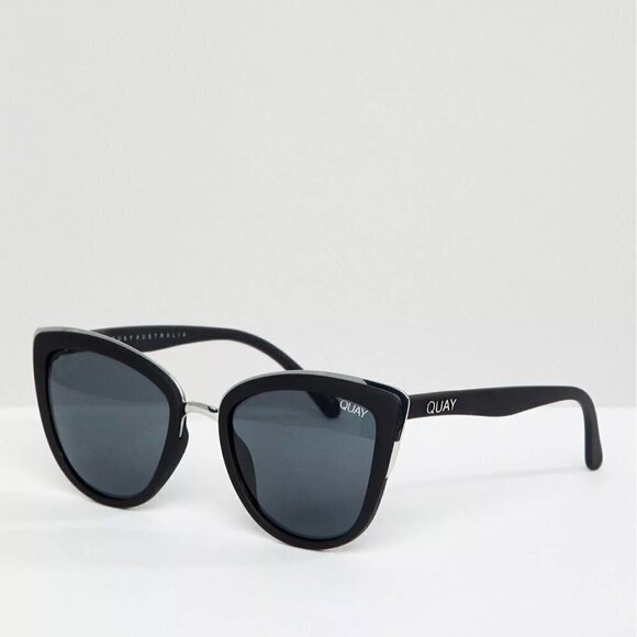 Quay Australia NWT Black Silver Accent My Girl Cat Eye Sunglasses & Case - Picture 1 of 7